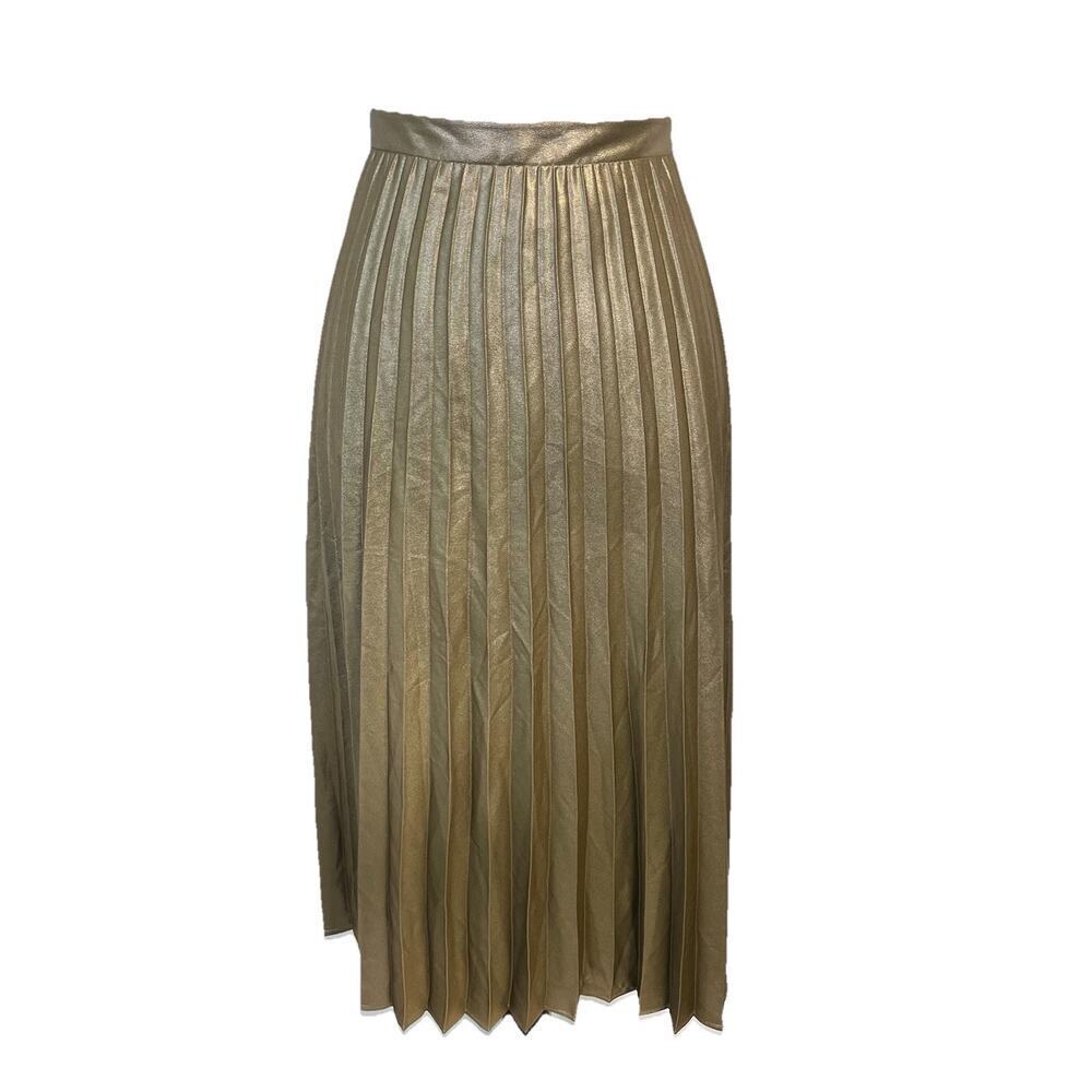 Ann Taylor Skirt size 14 Gold Shimmery Pleated Wedding Evening Cocktail Modest